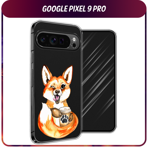 Силиконовый чехол на Google Pixel 9 Pro / Гугл Пиксель 9 Про Подмигивающая лиса с кофе, прозрачный силиконовый чехол на oneplus 9 pro ванплас 9 про подмигивающая лиса с кофе прозрачный