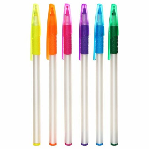 Набор шариковых ручек 12 штук 07мм корпус белый с резиновым держателем чернила синие микс 768₽