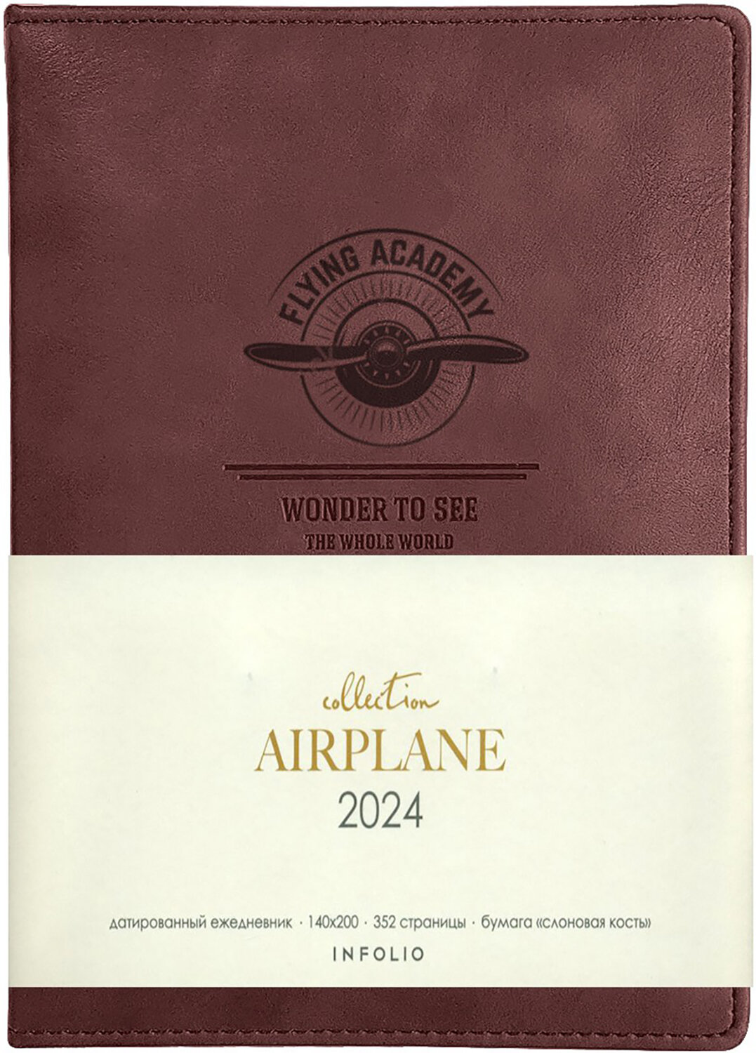 Ежедневник датированный на 2024 год Airplane, бордовый, А5, 176 листов