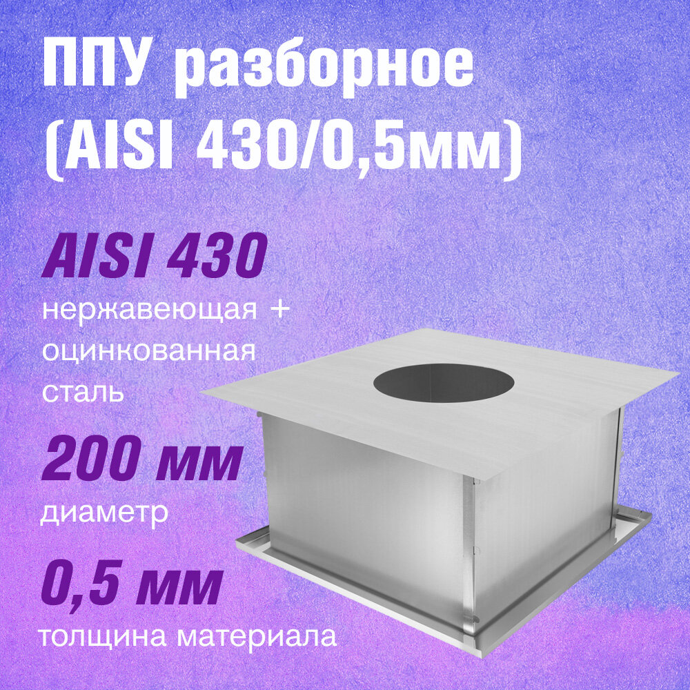 Потолочно-проходной узел ППУ Оцинковка+Нержавейка (AISI 430/0,5мм) разборное (200)