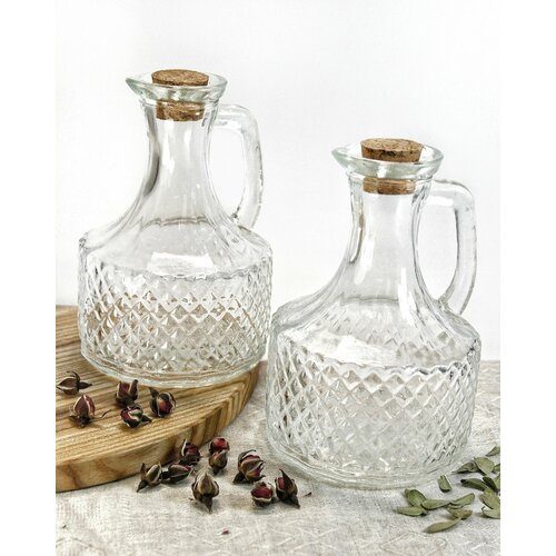 Набор стеклянных бутылочек Графин - 2 шт, 180 мл, 14 см, стекло - для масла, уксуса, соевого соуса