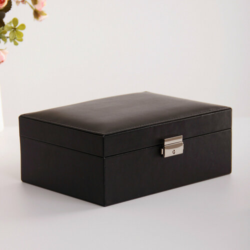 Шкатулка для украшений с двойным дном 23х17 см черная экокожа