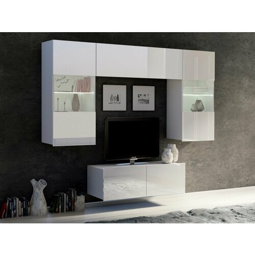 Стенка в гостиную Верона 10 194х200х42 белый белый глянец 40869₽