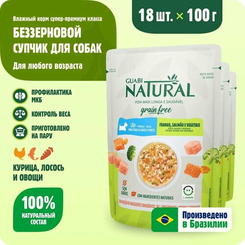 Влажный беззерновой корм для собак Guabi Natural Dog курица, лосось и овощи, 100 г х 18 шт