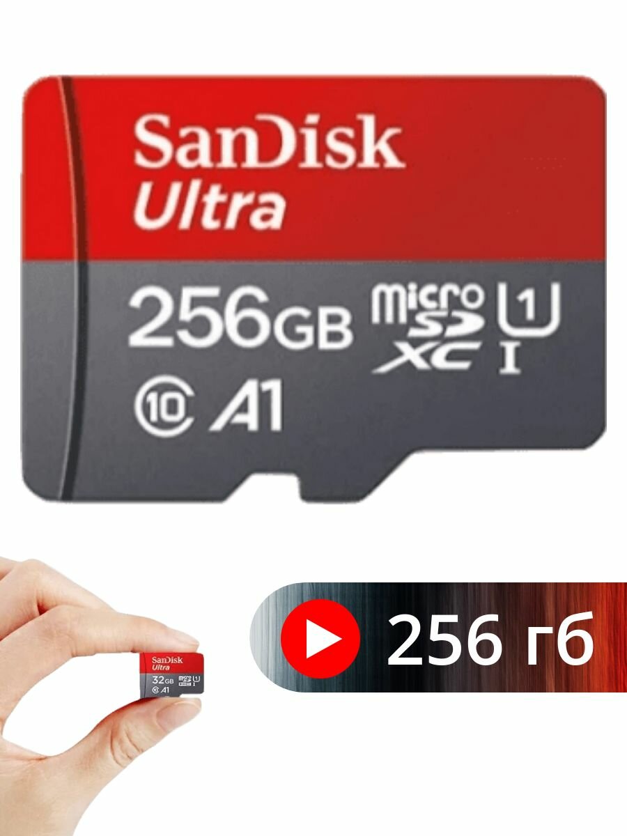 Карта памяти SanDisk microSDXC 256 ГБ Class 10, A1, UHS-I, R 150 МБ