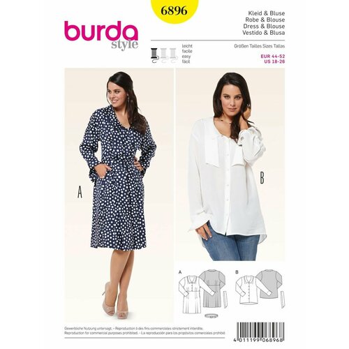 Выкройка Burda 6896 Платье, Блузка выкройка burda 6579 блузка