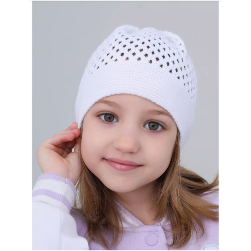 фото Шапка mi ropa детская вязаная шапка-сетка "паутинка", размер 5-8 лет, белый