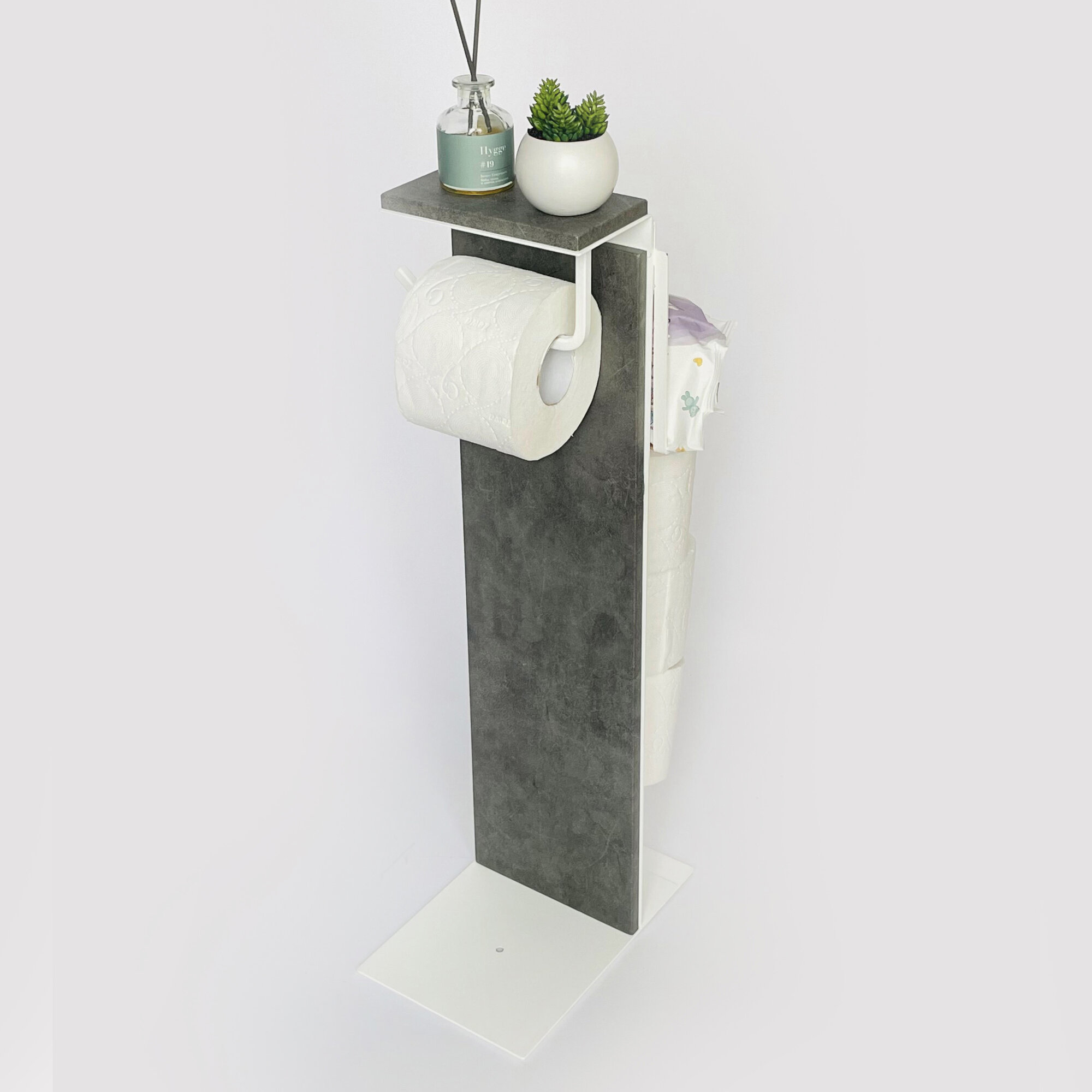 Держатель туалетной бумаги металлический с полочкой без ершика "Molinardi Creativo" МФУ "Бетон" на белом