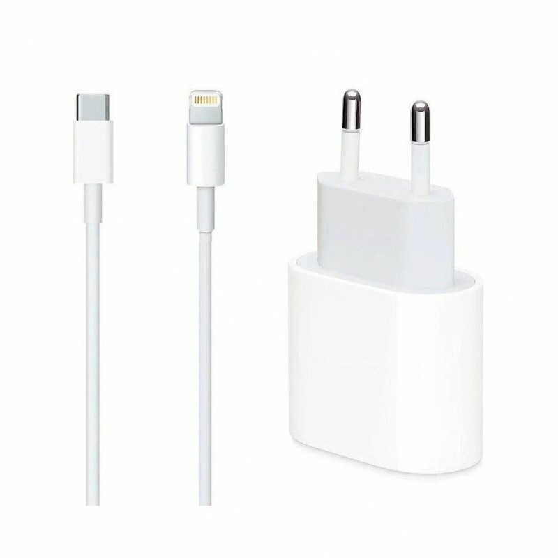 Сетевое зарядное устройство (СЗУ) для Apple iPhone / iPad (Type-C PD) + кабель Type-C-Lightning, 20 Вт, белый