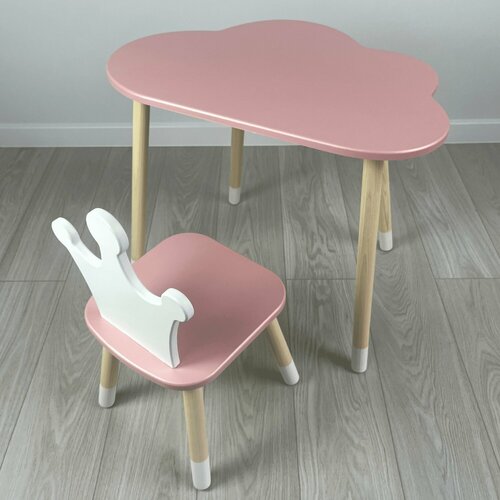 Детский стол облако розовый и стул корона розовый 3489₽