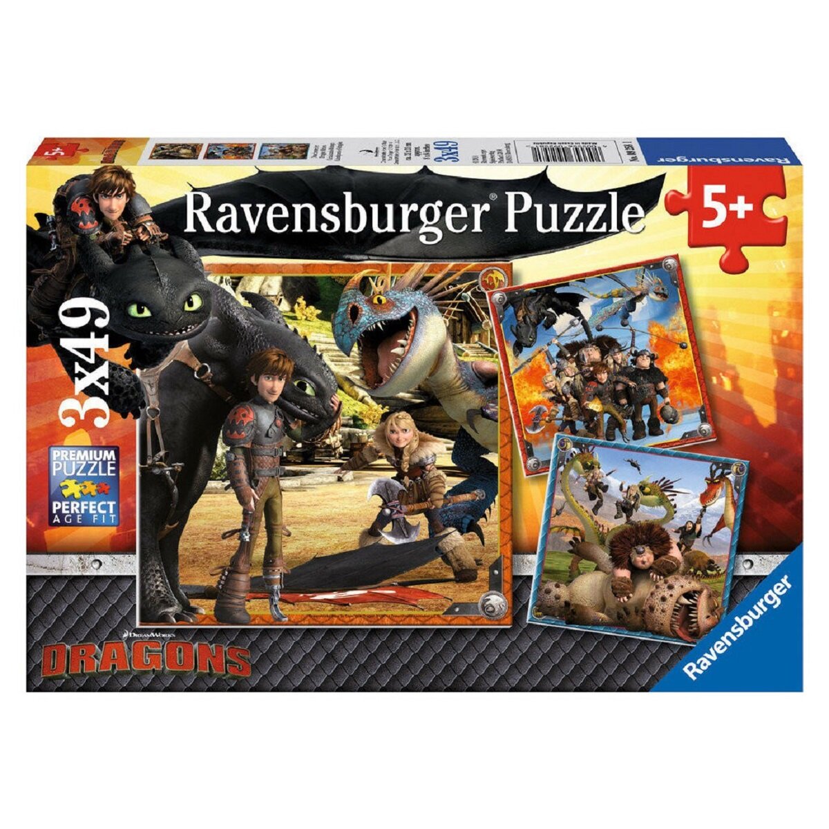 Пазл Ravensburger Как приручить дракона, 3x49 дет, Символ года 2024 09258