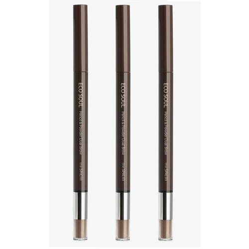 THE SAEM Карандаш-пудра для бровей Eco Soul Pencil & Powder Dual Brow 04 Medium Brown, 0,5гр+0,3гр - 3 штуки карандаш пудра для бровей the saem eco soul pencil