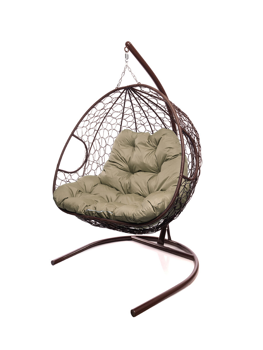 Подвесное кресло M-group для двоих с ротангом коричневое бежевая подушка