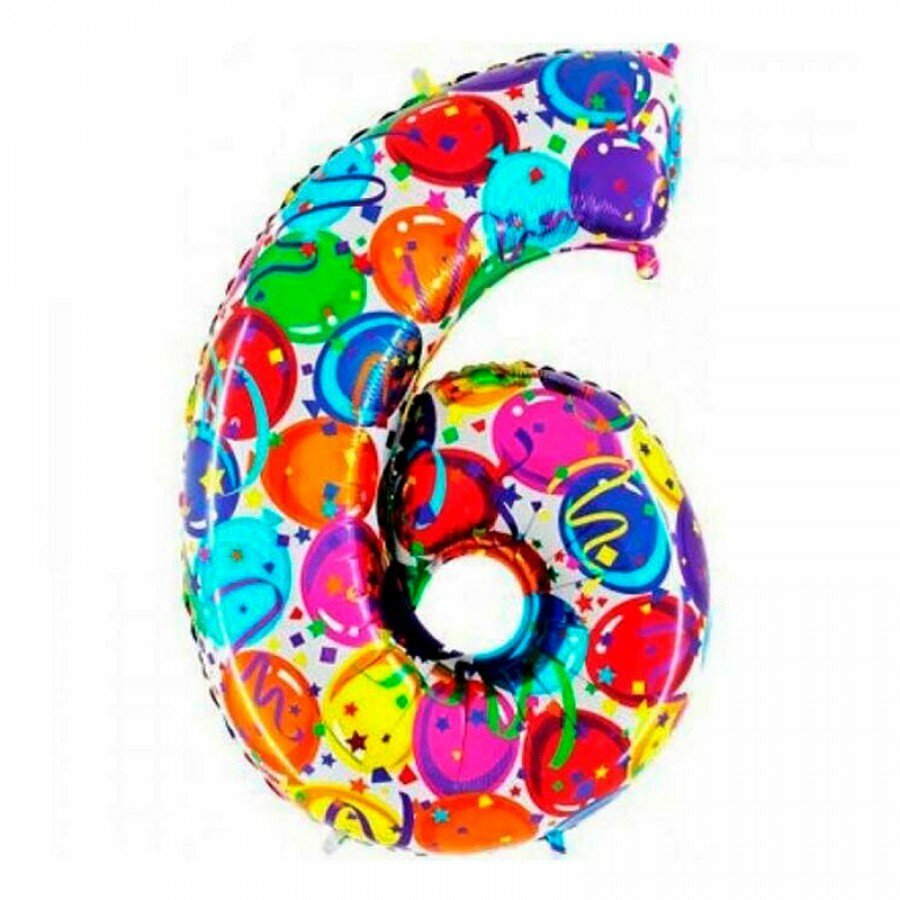 Фольгированный шар цифра шесть - 6 серпантин, 102 см (40 дюймов) с гелием