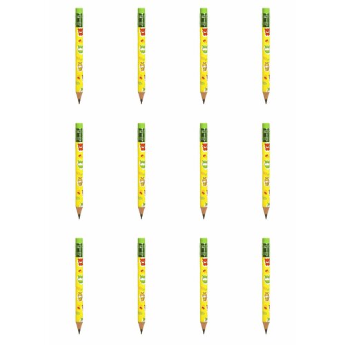 Каляка-Маляка Карандаш чернографитный НВ Джамбо, трехгранный заточенный с ластиком, 12 шт разноцветные разноцветные карандаши для детей 12 цветов