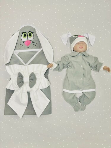 Изображение товара Конверт ALMeretskaya, для новорожденных, на выписку, летний, серый, хлопок, 0-5 месяцев