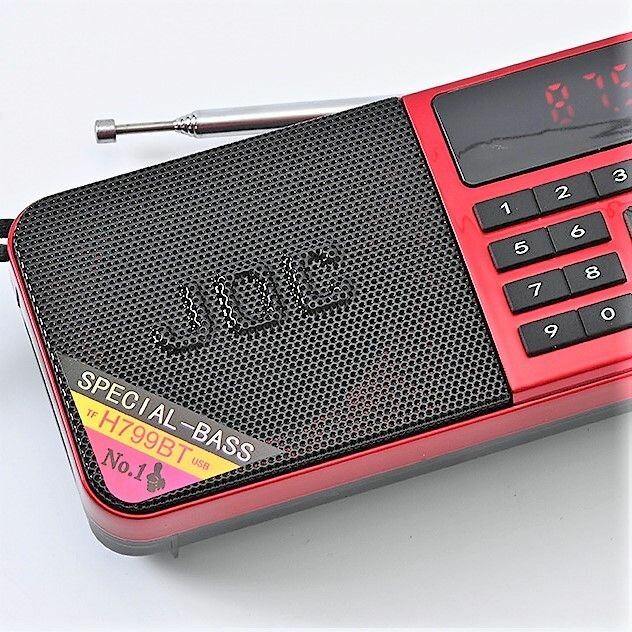 Радиоприёмник карманный, аккумуляторный (USB, TF, Bluetooth) с фонариком, под две аккумуляторные батареи, JOC H799BT