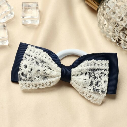 Резинка для волос бант Школьница кружево двойной 10х6 см сине-белый 543₽