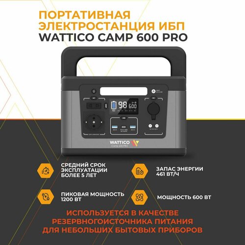 Портативная электростанция WATTICO Camp 600 Pro 124800 мА*ч для отдыха и туризма блок naiad pro camp