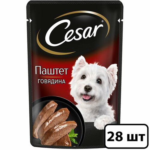 Cesar влажный корм для взрослых собак, паштет с говядиной (28шт в уп) 80 гр