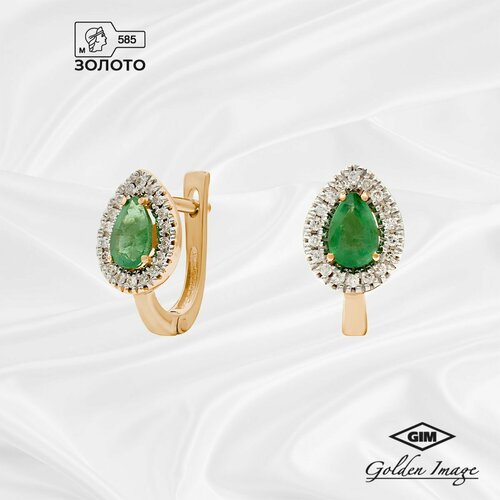 Серьги Golden Image, желтое золото, 585 проба, изумруд, желтый
