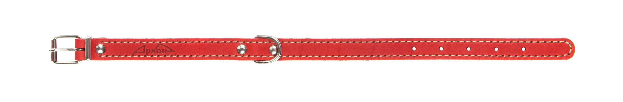 Ошейник аркон кожаный для собак однослойный, однослойный, декоративная строчка, красный (26-34 см/16 мм)