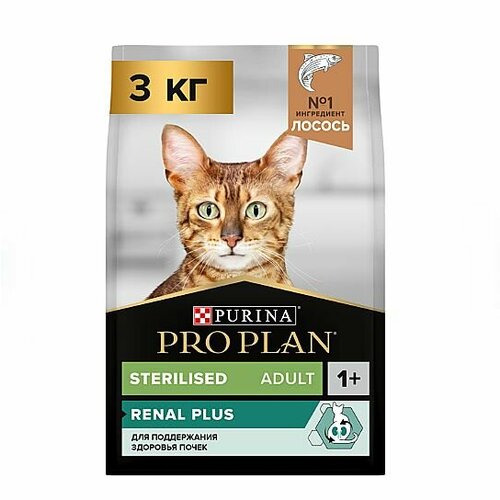 Сухой корм для стерилизованных кошек сухой PRO PLAN Sterilised RENAL PLUS для поддержания здоровья почек с лососем, 3 кг