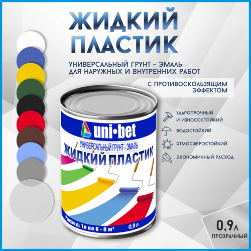 Жидкий пластик краска для бетона металла дерева асфальта UNI-BET 0,9л прозрачный для наружных и внутренних работ/ Грунт эмаль UNI-BET