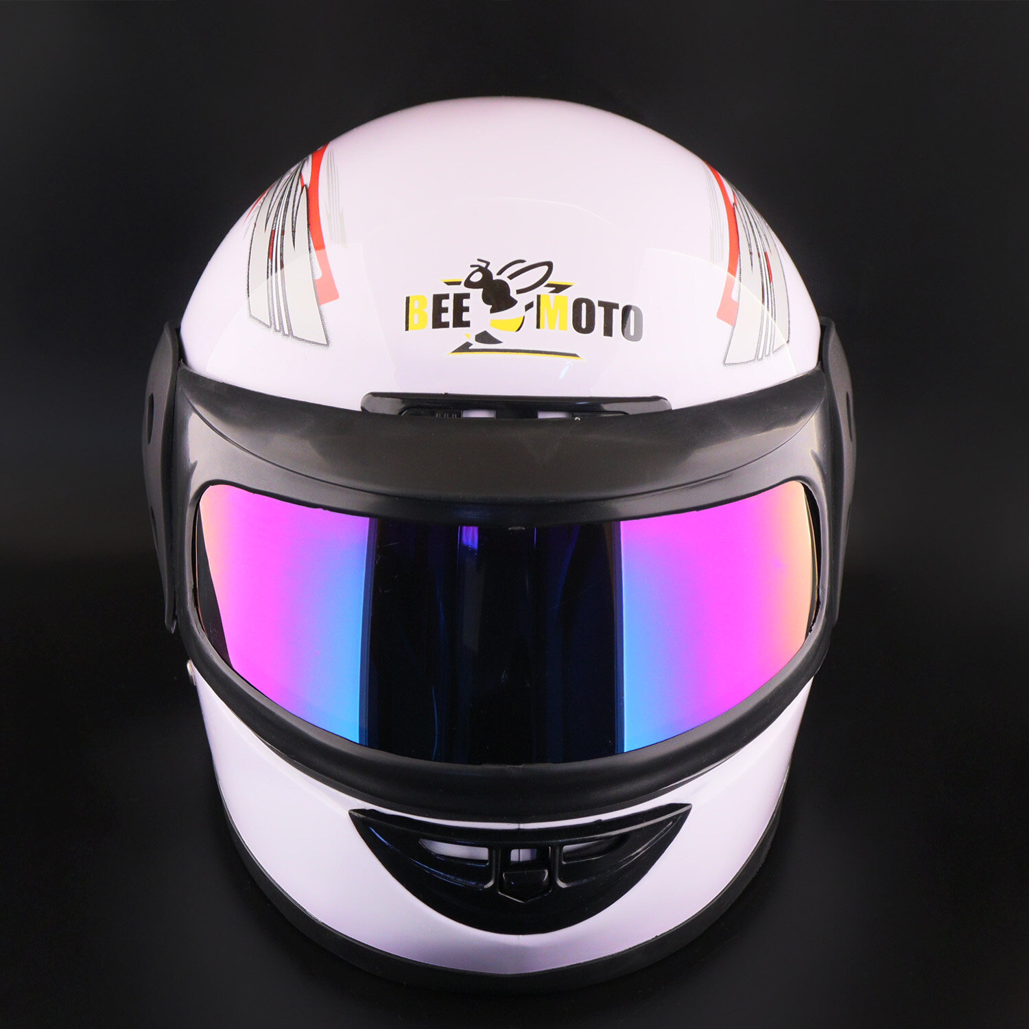 Мотошлем интеграл (size; S белый, с узором, двойной визор) T-03 "BEEZMOTO" — фото 1
