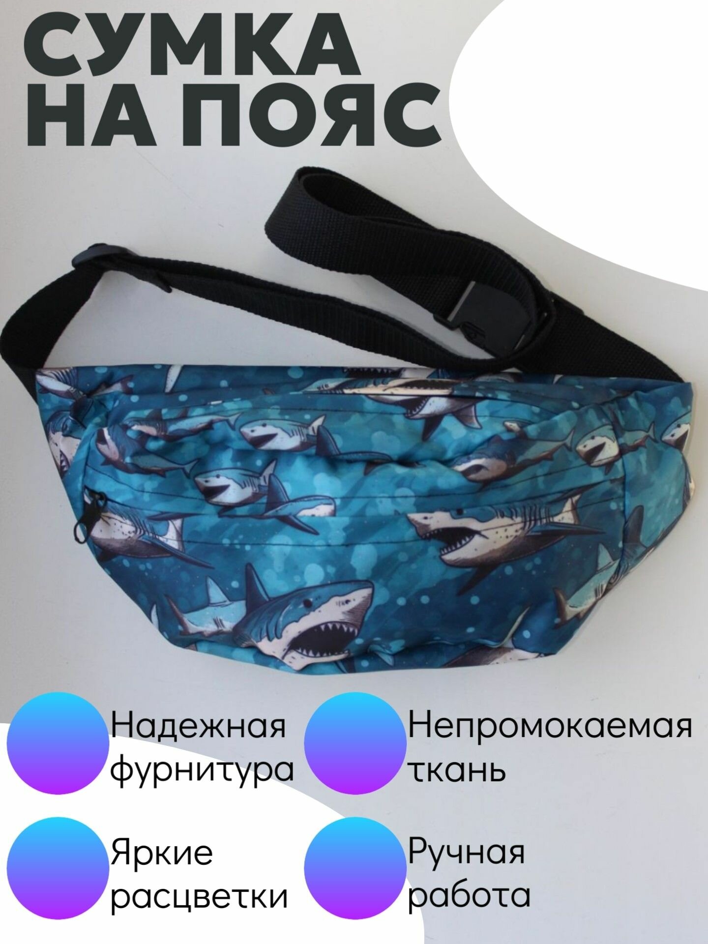 Сумка поясная ОКРАИНА, голубой, синий, зеленый