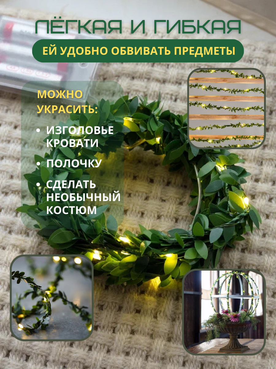 Гирлянда "Лиана с листьями" от USB — фото 1