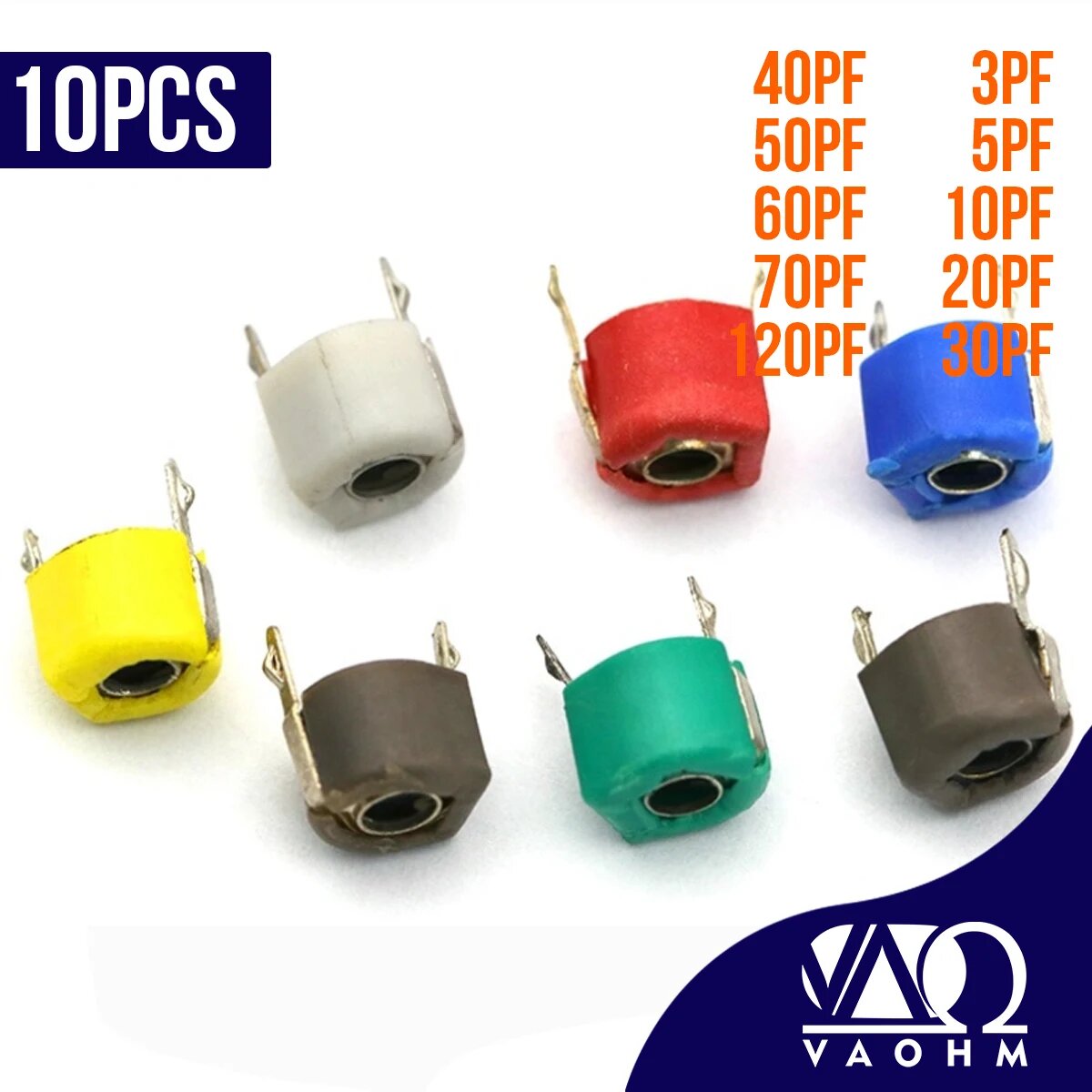 Набор из 10 переменных конденсаторов VAOHM 50V, 3pF