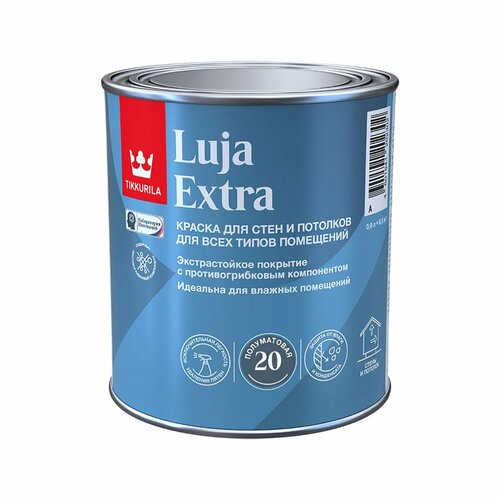 фото Краска для стен и потолков, tikkurila luja extra, полуматовая, база с, бесцветная, 0,9 л