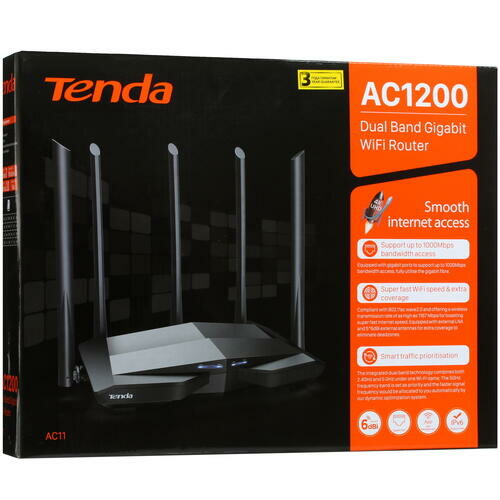 Wi-Fi роутер Tenda AC11, двухдиапазонный, 1200 Мбит/с, 5 антенн, IPv6 — фото 1