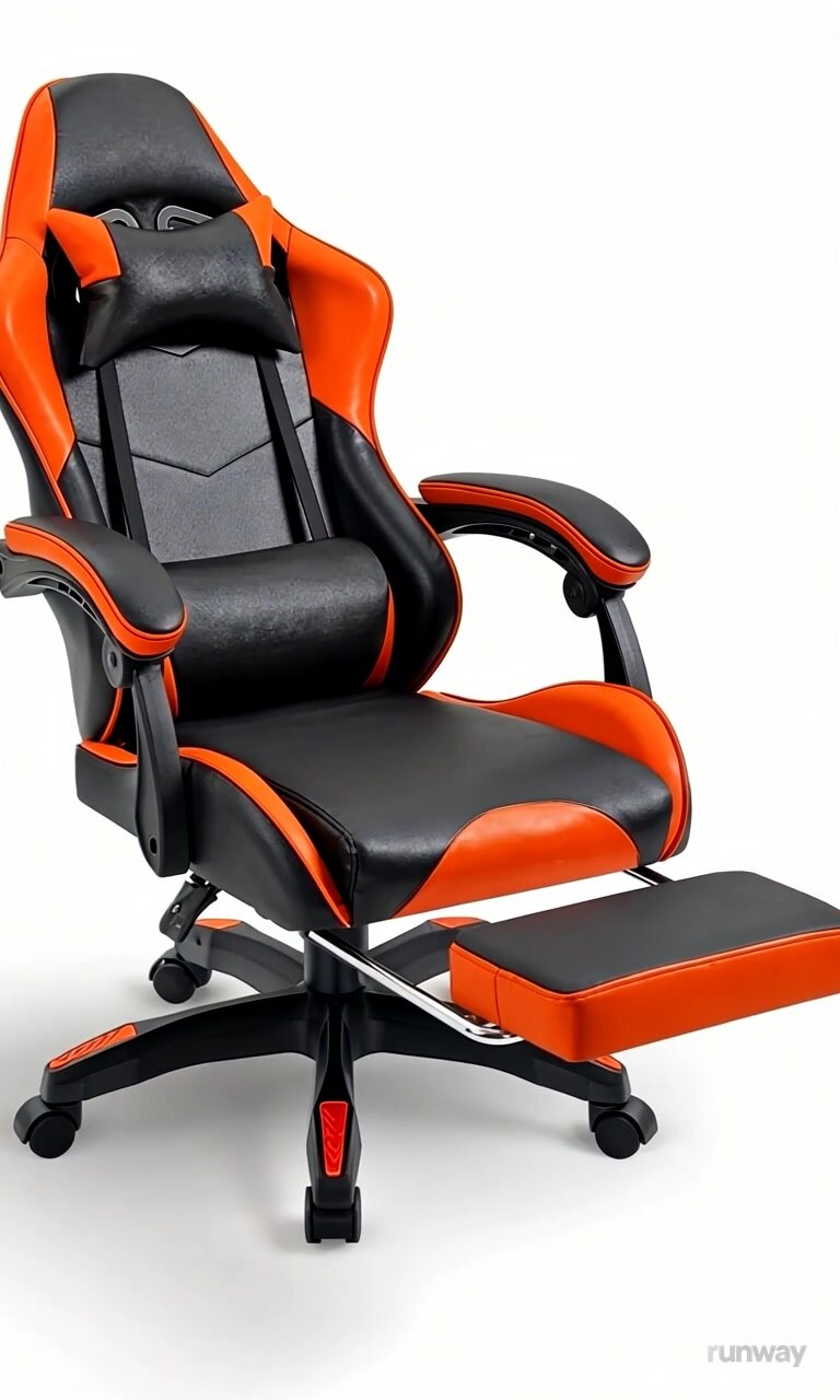 Игровое геймерское кресло на колесиках BYROOM Game Healer Orange/Black GF-8060-OB кожаное крутящееся. Компьютерный стул для геймера с ортопедической высокой спинкой для игр и работы на пк — фото 1
