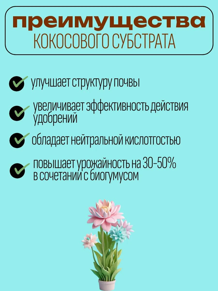 Изображение Субстрат кокосовый торф почвобрикет мульча Универсальный 9 л