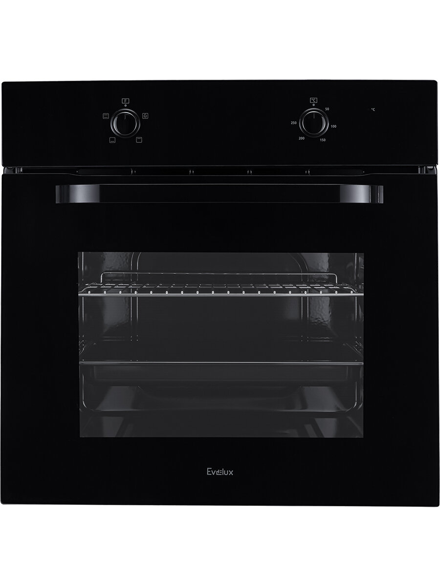 Электрический духовой шкаф EVELUX EO 612 EB, 59.5 см, 65 л, 4 режима, традиционная очистка, чёрный
