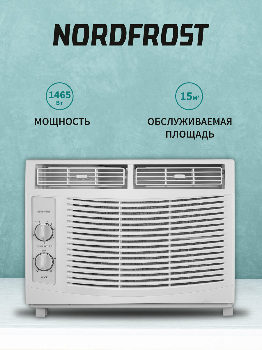 Оконный кондиционер NORDFROST WC 05 1465 Вт площадь 15 м² съемный воздушный фильтр белый