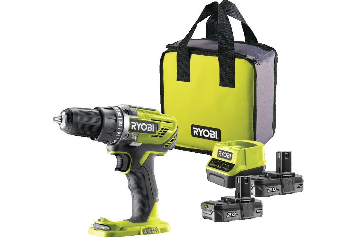 Дрель-шуруповерт Ryobi ONE+ R18DD3-220S, 50 Нм, Li-Ion, 18 В, желтый
