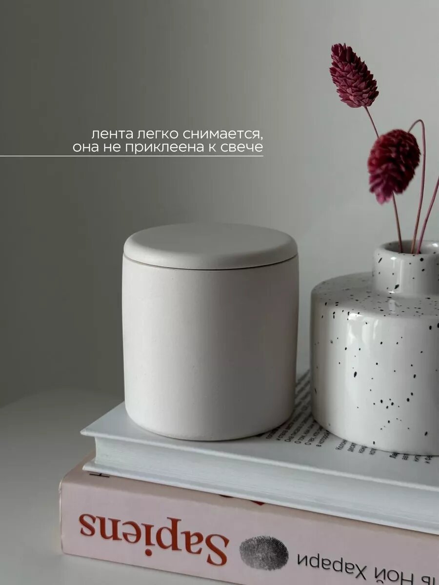 Свеча в гипсе ароматическая с деревянным фитилем, кокосовый воск, Melody - клюква просекко — фото 1