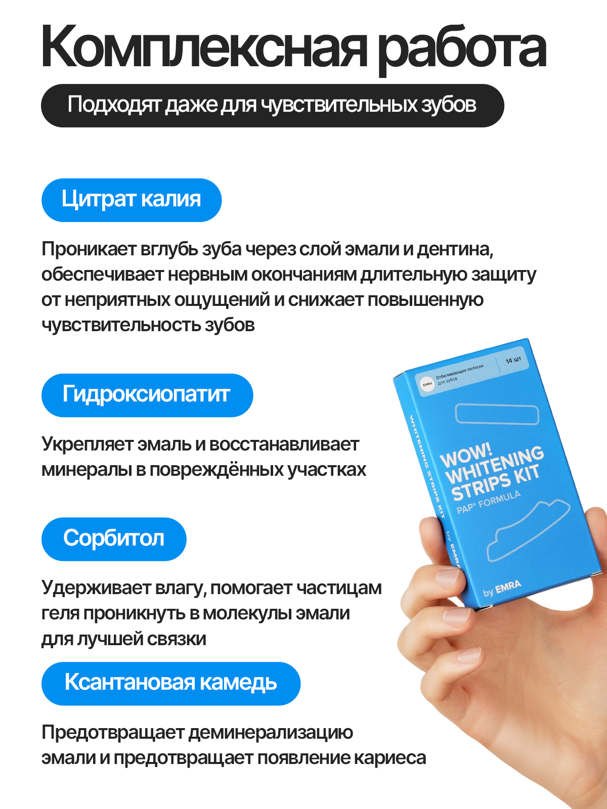 Изображение Отбеливающие полоски для зубов EMRA (PAP+ формула)