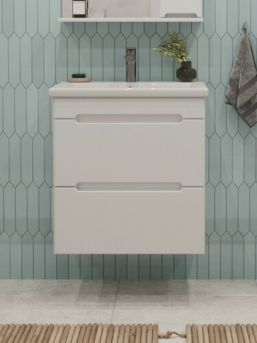 Изображение товара Тумба подвесная SanStar Адель 50 с раковиной Como 50 (комплект) для ванной комнаты, белая