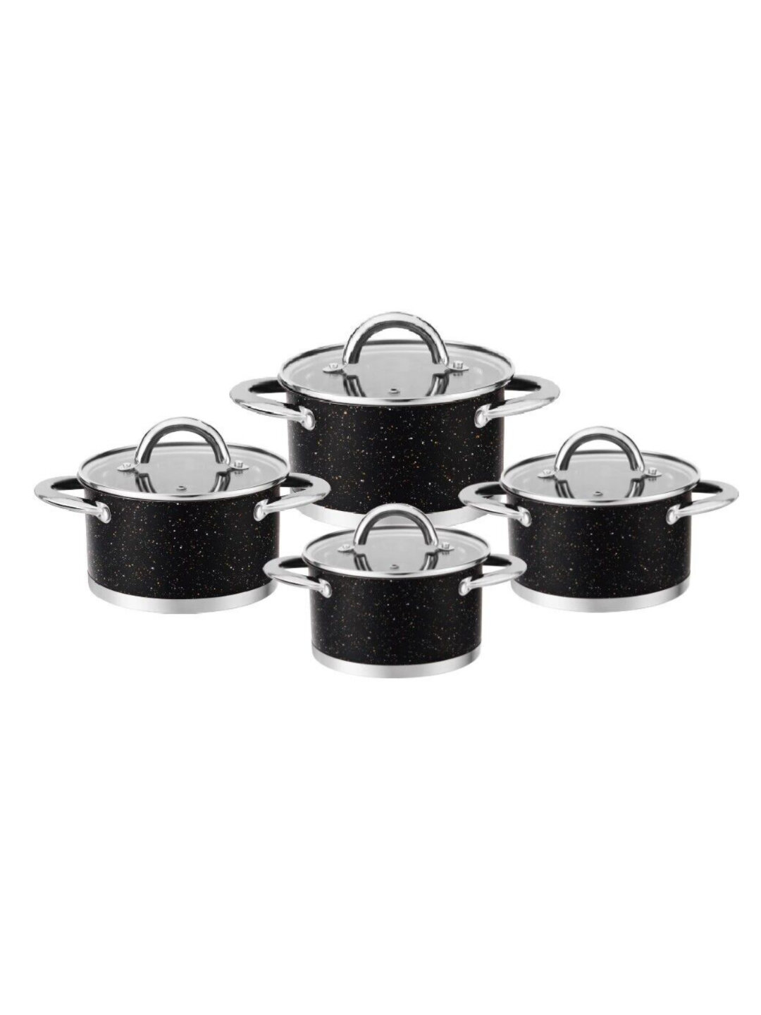 Haus Roland Premium набор мраморных кастрюль, 4 предмета, стеклянные крышки, индукция