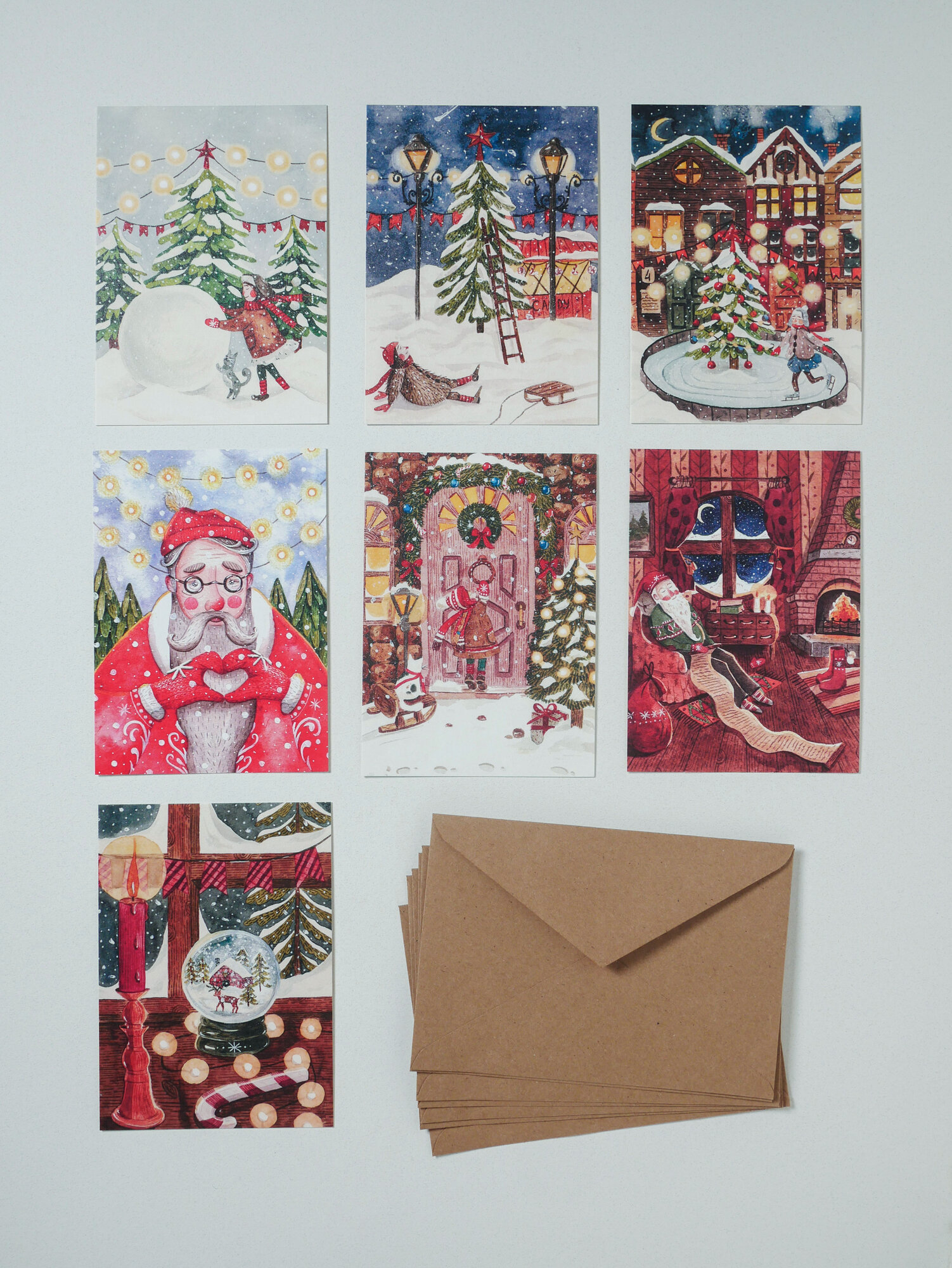 Набор новогодних открыток 7 шт + 7 почтовых конвертов. Magniart