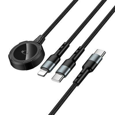 Зарядное устройство HOCO для Apple Watch 1xUSB-C + 1x Lightning с Кабелем Type-C, черный