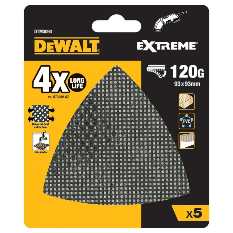Шлифовальная сетка абразивная DeWALT "EXTREME" 120G 93х93мм 5шт. DTM3093-QZ