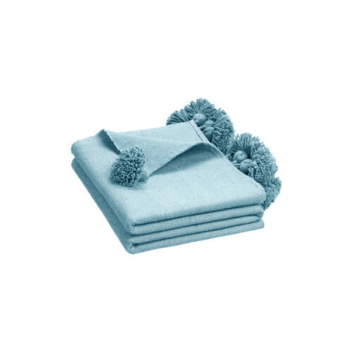 Большое покрывало с помпонами Nomad Chic голубое 256х186 см