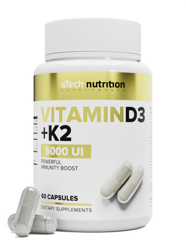 VITAMIN D3 5000 МЕ + К2 50 мкг, aTech Nutrition, 60 капсул — купить в ...