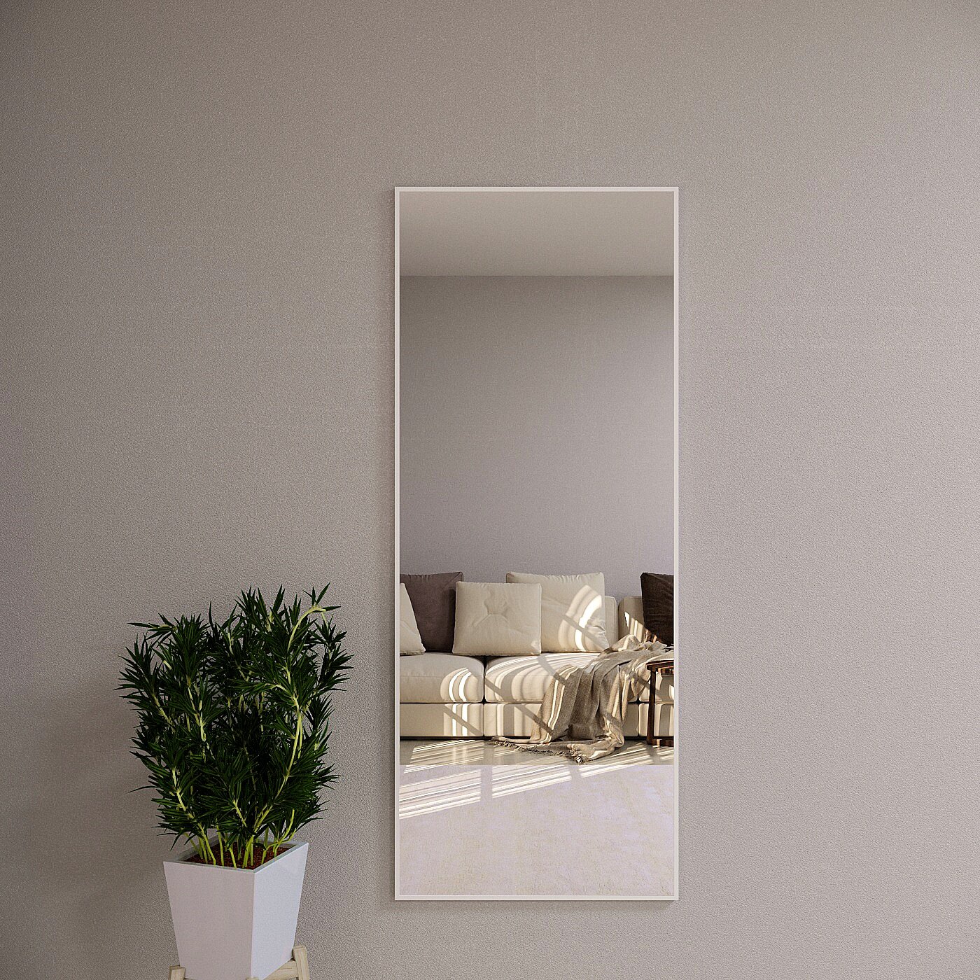 Зеркало настенное в алюминиевой раме ONE MARKET , 160х70 см. Белое - фотография № 1