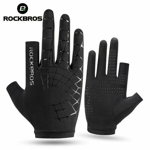Велоперчатки ROCKBROS Ice Silk р. M-XL черные, 2 коротких и 3 длинных пальца